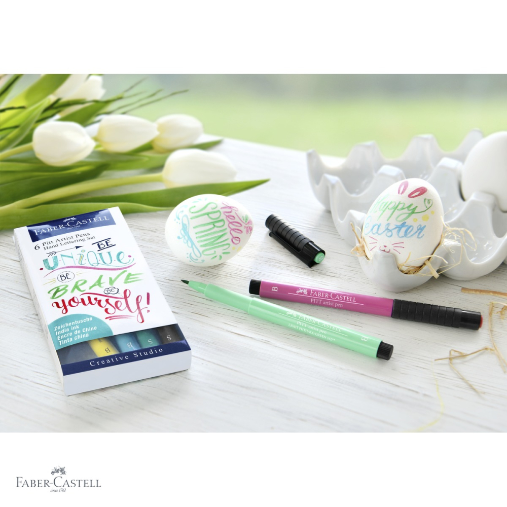 Set 6 markere caligrafice Faber-Castell Pitt Artist Pen, culori pastel, varf pensula si liner, pentru desen artistic [4]