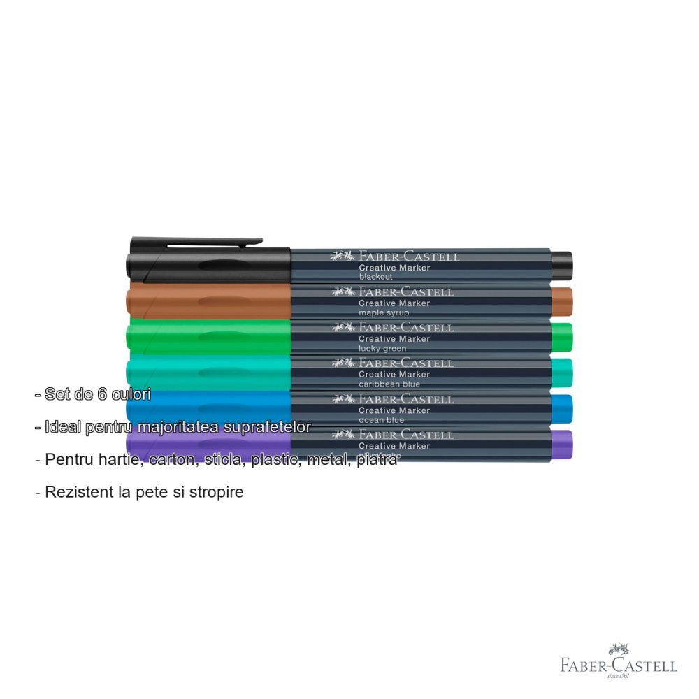Set 6 markere creative Faber-Castell Forrest, varf fin 1.5 mm, pentru suprafete multiple [2]