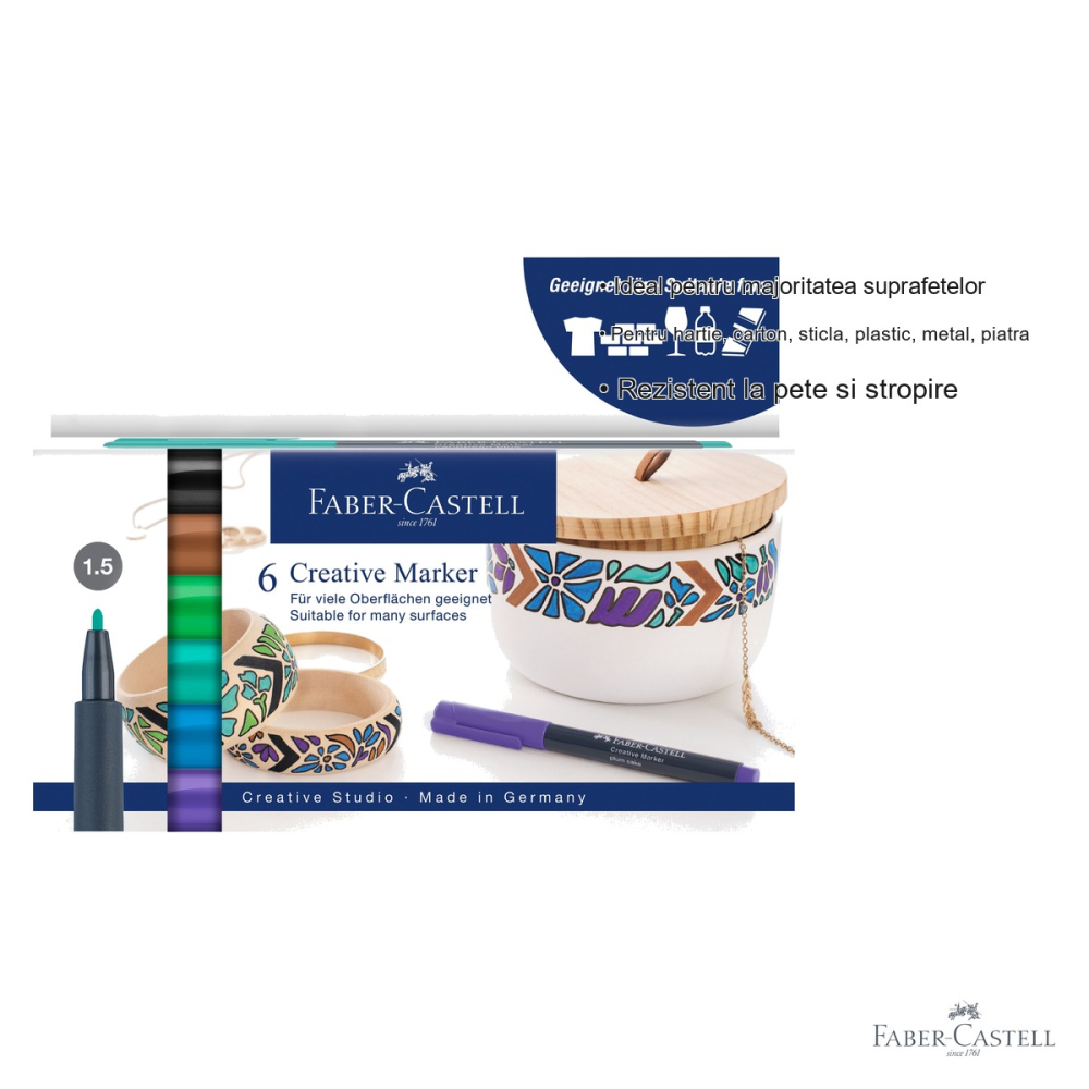 Set 6 markere creative Faber-Castell Forrest, varf fin 1.5 mm, pentru suprafete multiple [3]