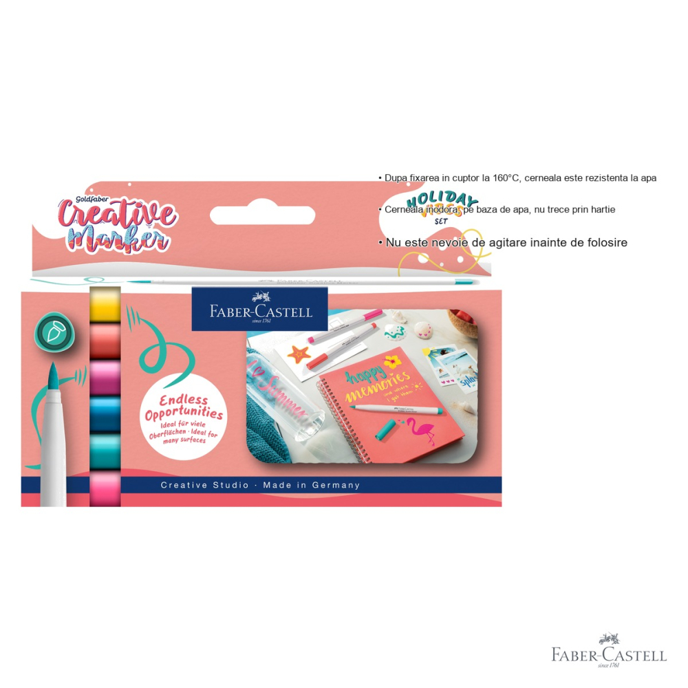 Set 6 markere creative Faber-Castell Goldfaber Holiday Vibes, varf pensula, pentru suprafete multiple [3]