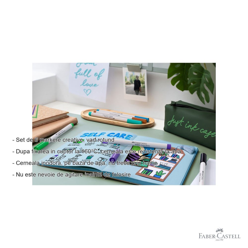 Set 6 markere creative Faber-Castell Goldfaber, varf rotund 1.5 mm, cerneala pe baza de apa [2]