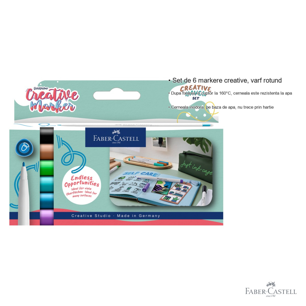 Set 6 markere creative Faber-Castell Goldfaber, varf rotund 1.5 mm, cerneala pe baza de apa [3]