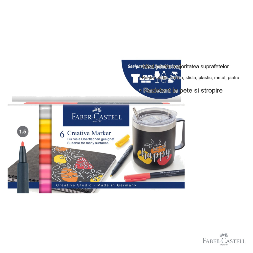 Set 6 markere creative Faber-Castell Summer, varf 1.5 mm, pentru hartie, sticla, plastic si metal [3]