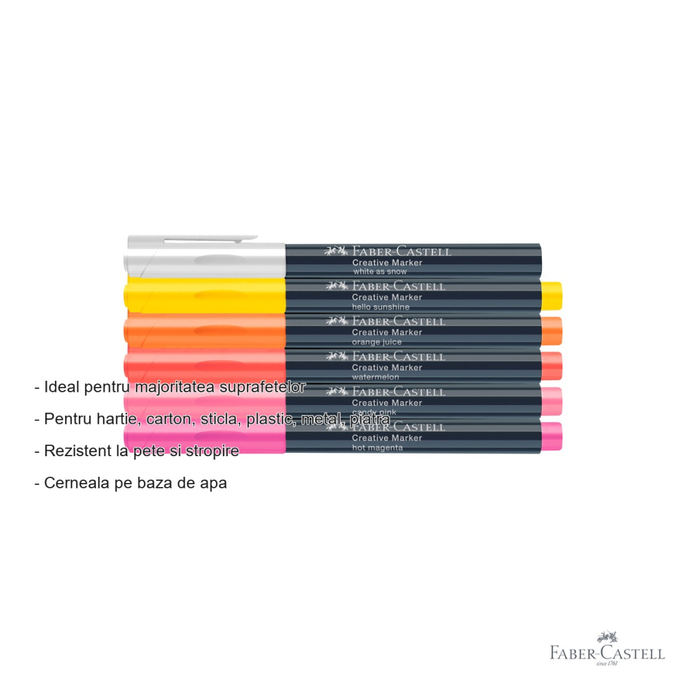 Set 6 markere creative Faber-Castell Summer, varf 1.5 mm, pentru hartie, sticla, plastic si metal [2]