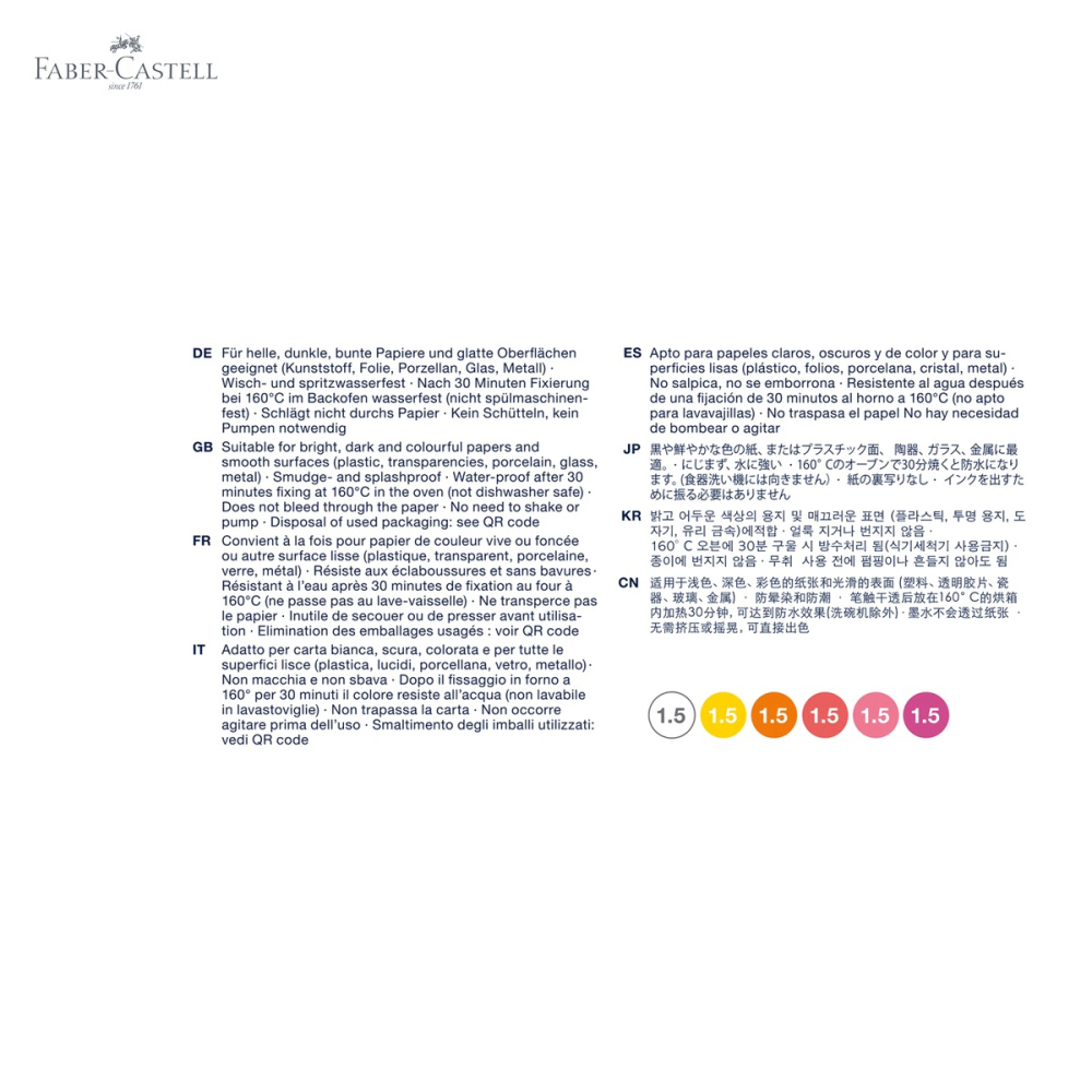 Set 6 markere creative Faber-Castell Summer, varf 1.5 mm, pentru hartie, sticla, plastic si metal [5]