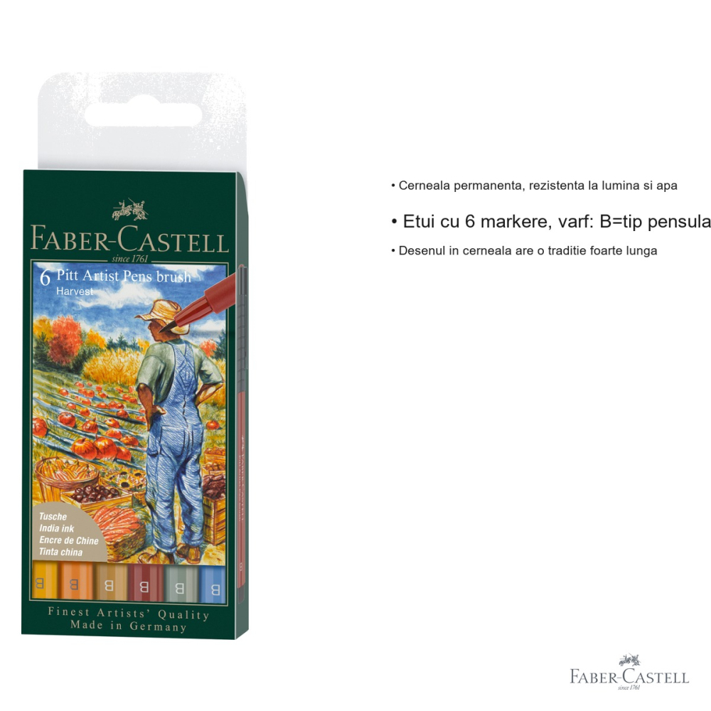 Set 6 markere cu pensula Pitt Artist Pen Faber-Castell, culori toamna 2022, cerneala permanenta rezistenta la apa [3]