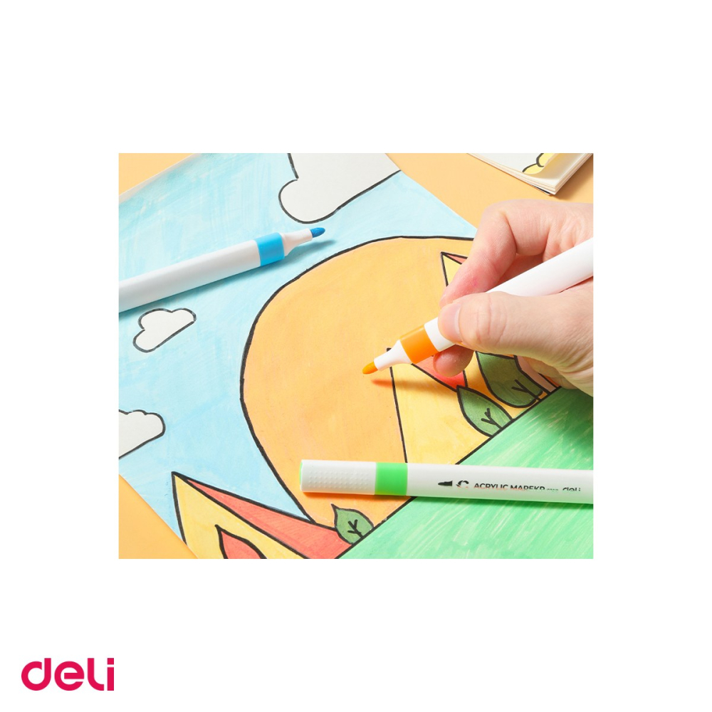 Set 6 markere cu varf rotund, Deli, acrilic cyan color emotion, scris albastru [5]