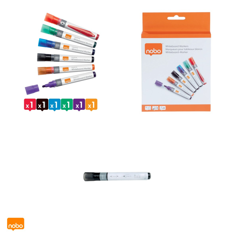 Set 6 markere Nobo, cu cerneala lichida, pentru whiteboard si flipchart, varf 3 mm, culori asortate [5]