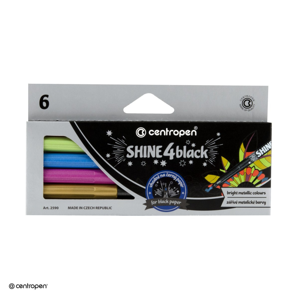 Set 6 markere permanente cu efect metalic Centropen 2590 Shine Slim, varf rotund, linie de 1 mm, 6 culori [4]