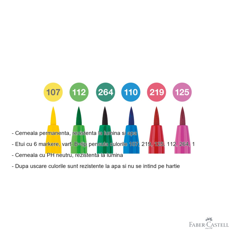 Set 6 markere Pitt Artist Pen Faber-Castell, varf pensula, culori primavara 2022 [2]