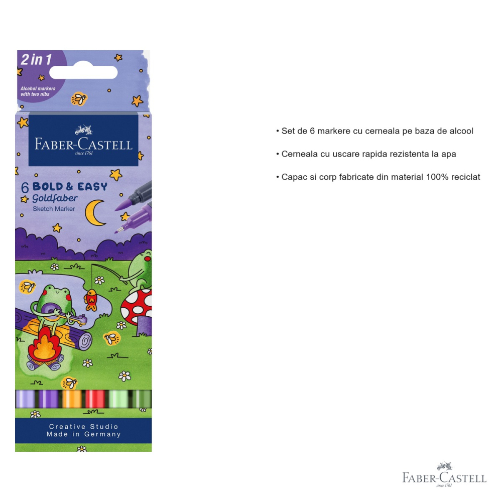 Set 6 markere sketch cu 2 capete Faber-Castell Goldfaber, varf pensula si liner, cerneala alcool [3]