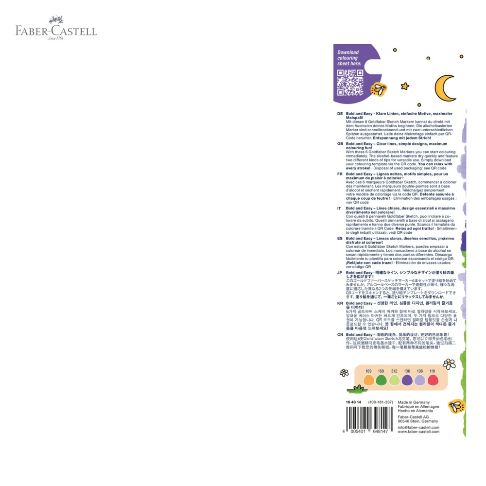 Set 6 markere sketch cu 2 capete Faber-Castell Goldfaber, varf pensula si liner, cerneala alcool [5]