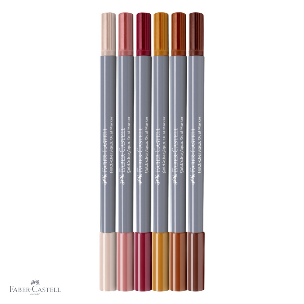 Set 6 markere solubile cu 2 capete Faber-Castell Goldfaber Boho, varf pensula si varf fin, pentru desen si ilustratie [4]