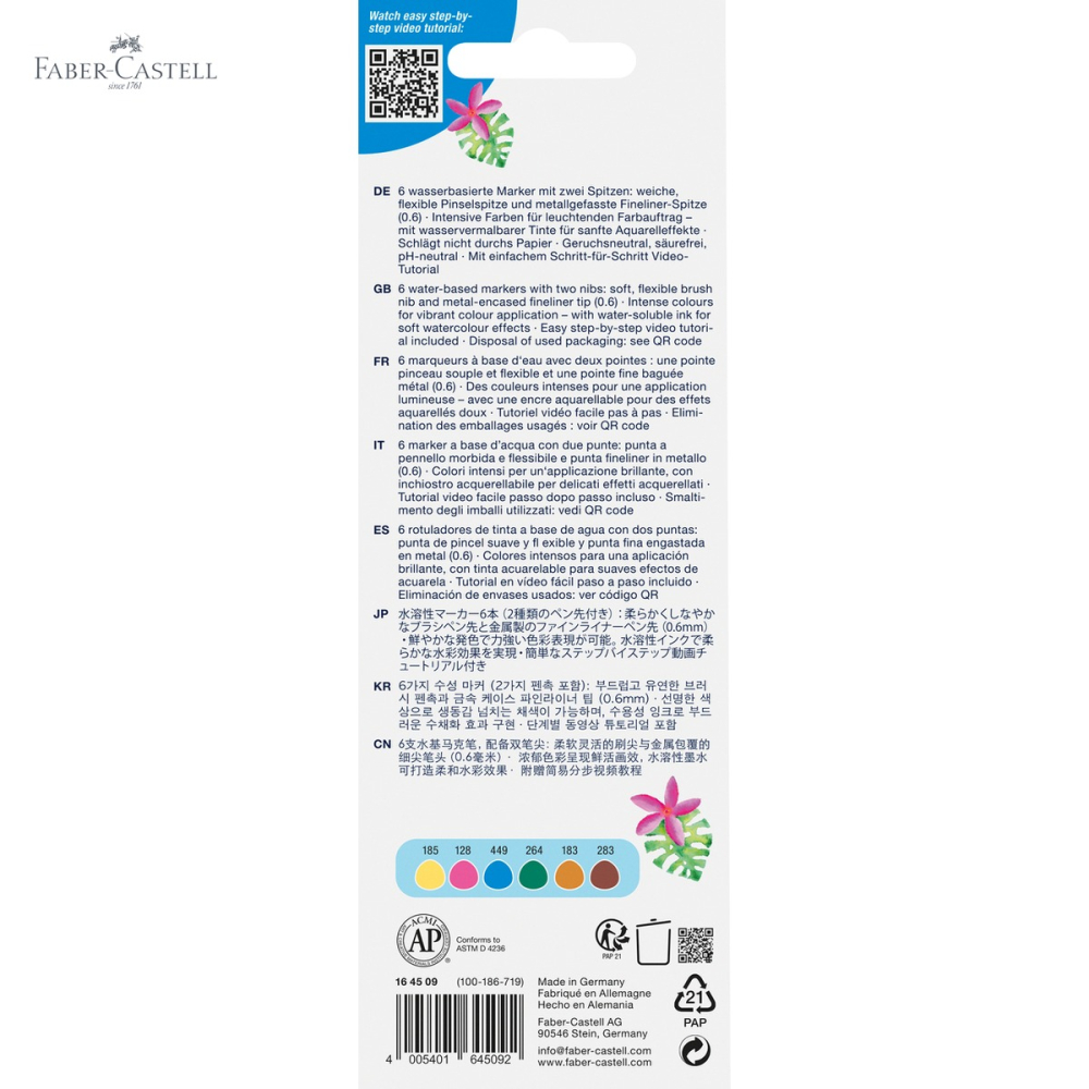 Set 6 markere solubile cu 2 capete Faber-Castell Goldfaber, colectia Tropical, pentru pictura artistica si desen [5]