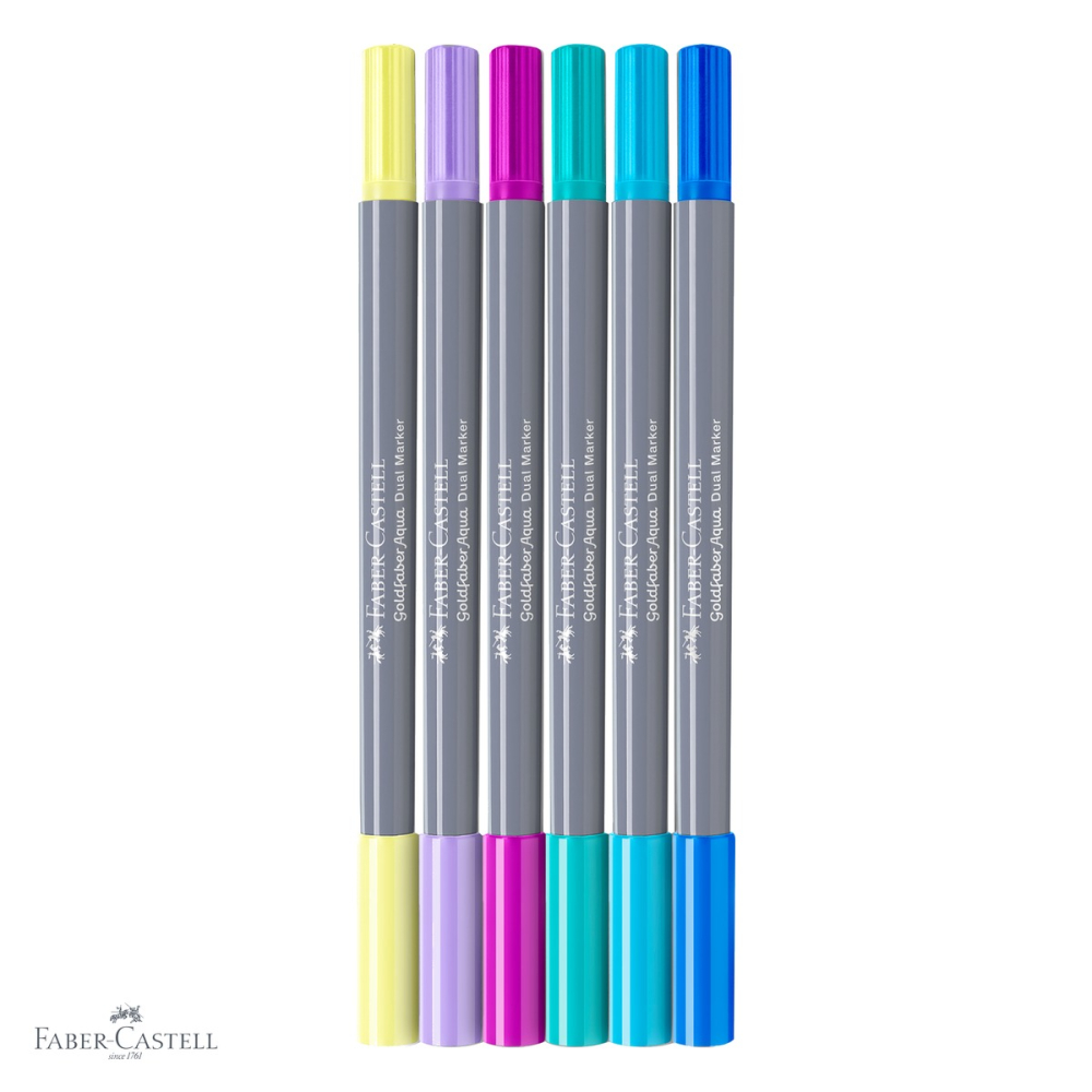 Set 6 markere solubile cu 2 capete Faber-Castell Goldfaber, colectia Tropical, pentru pictura si desen artistic [4]