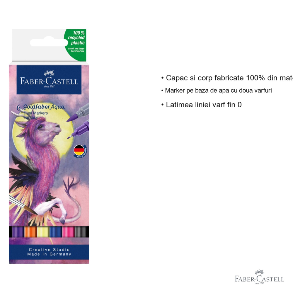 Set 6 markere solubile cu 2 capete Faber-Castell Goldfaber Fantasy, varf pensula si varf fin, pentru desen si ilustratie [3]