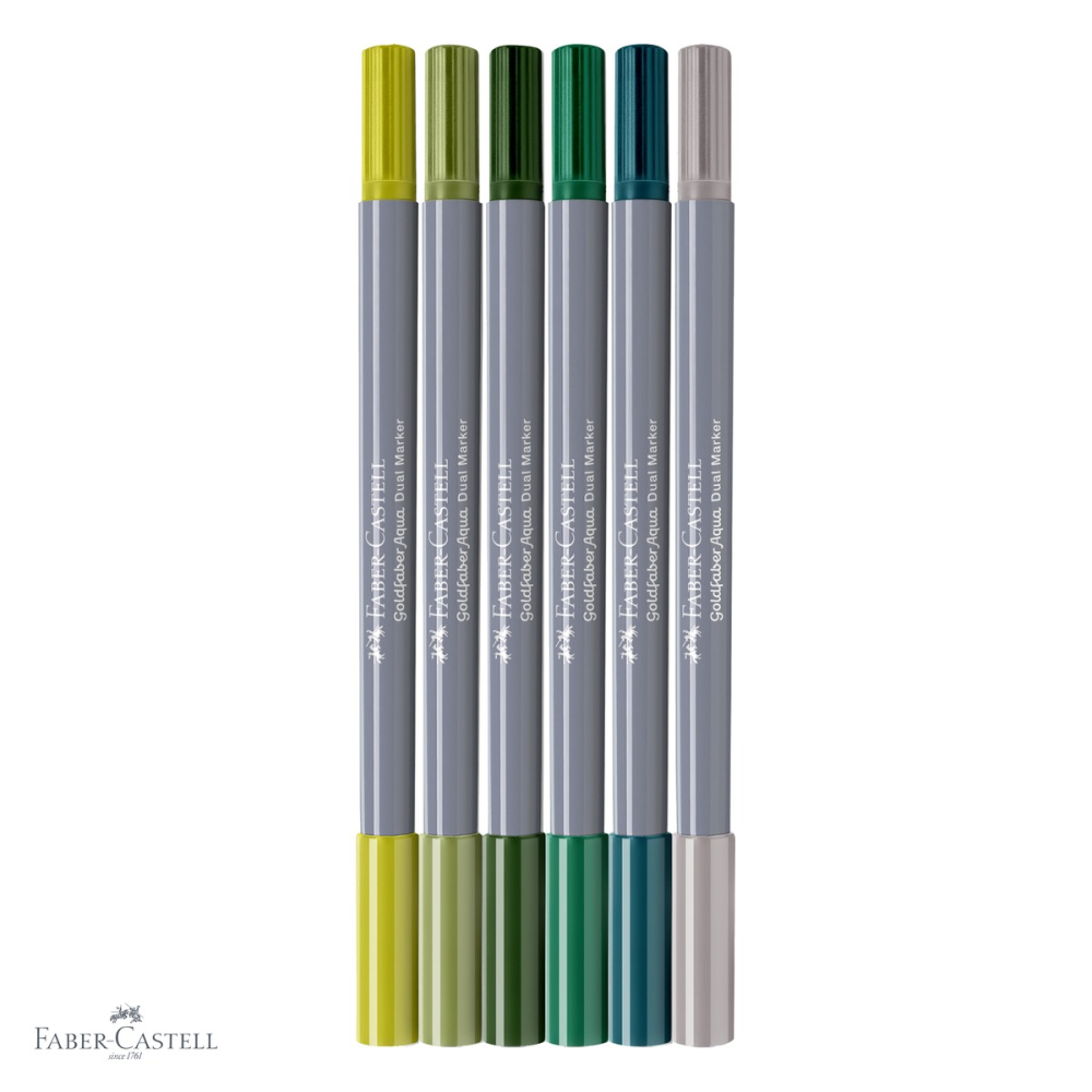 Set 6 markere solubile cu 2 capete Faber-Castell Goldfaber Lettering Jungle, varf pensula si varf fin, pentru desen si caligrafie [4]