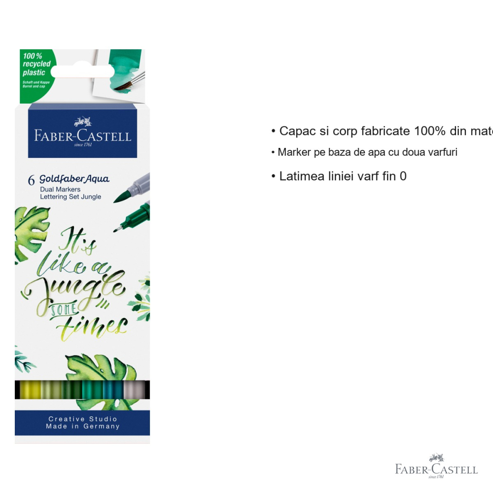 Set 6 markere solubile cu 2 capete Faber-Castell Goldfaber Lettering Jungle, varf pensula si varf fin, pentru desen si caligrafie [3]