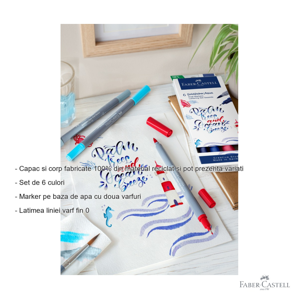 Set 6 markere solubile cu 2 capete Faber-Castell Goldfaber, lettering si desen artistic [2]