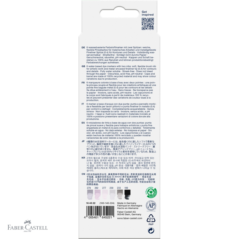 Set 6 markere solubile cu 2 capete Faber-Castell Goldfaber, tonuri de gri, pentru desen si ilustratie [4]