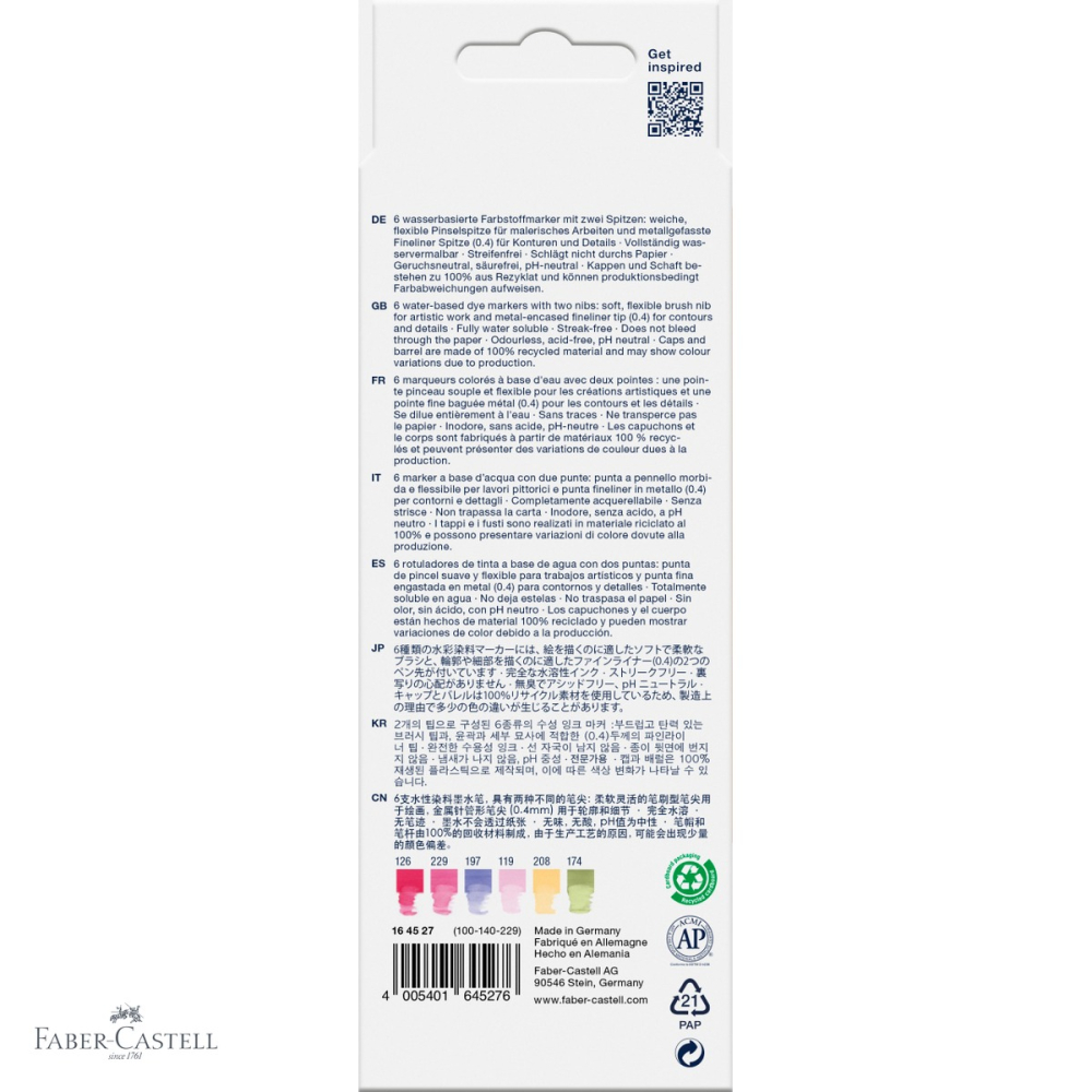 Set 6 markere solubile cu 2 capete Faber-Castell Goldfaber, varf pensula si varf fin, motiv flori [4]