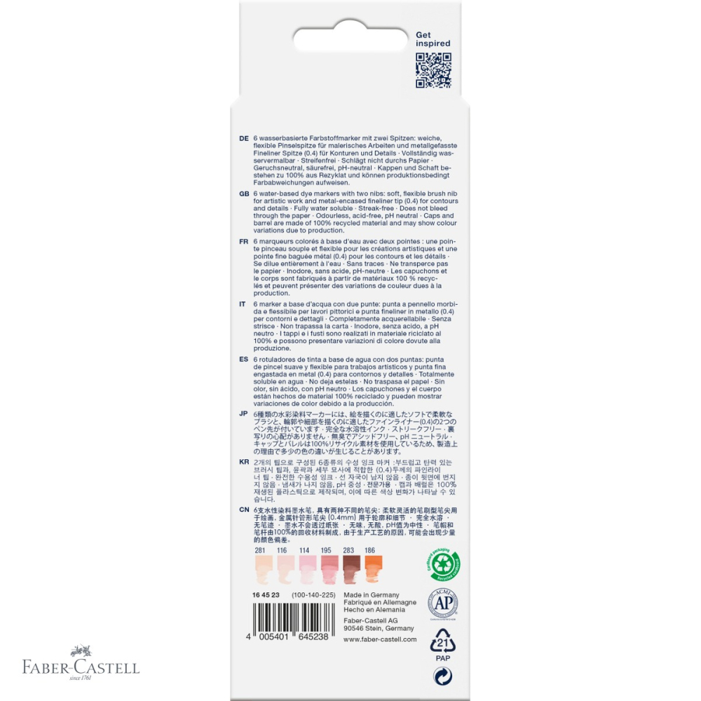 Set 6 markere solubile cu 2 capete Faber-Castell Goldfaber, varf pensula si varf fin, pentru desen si portret [4]