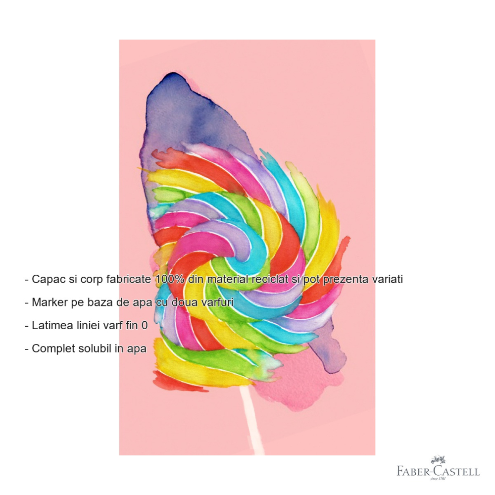 Set 6 markere solubile cu doua capete Faber-Castell Goldfaber Candy Shop, varf pensula si varf fin, pentru desen si ilustratie [2]