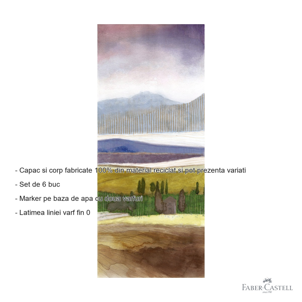 Set 6 markere solubile cu doua varfuri Faber-Castell Goldfaber Toscana, varf pensula si varf fin, pentru desen si ilustratie [2]