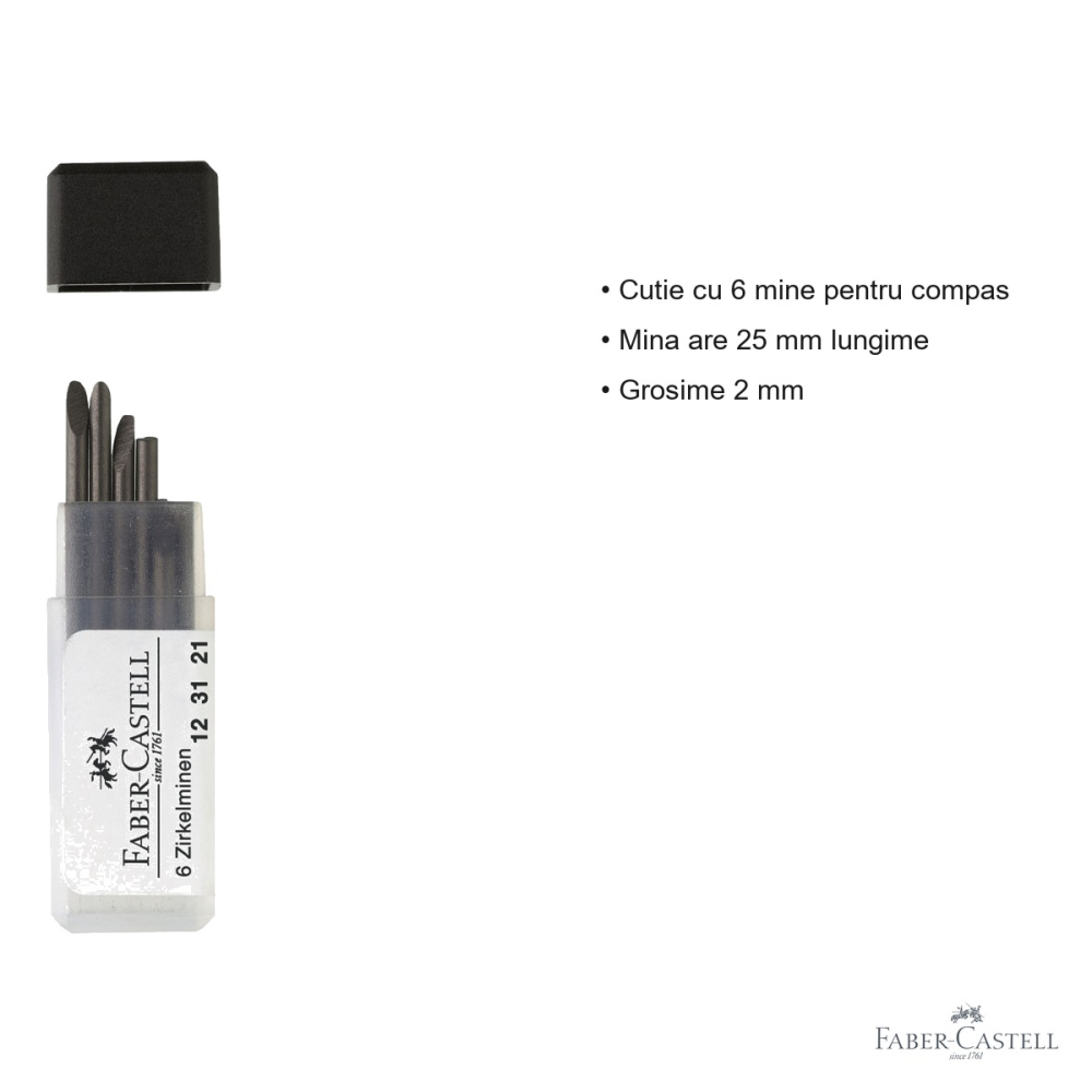Set 6 mine compas Faber-Castell, grafit H 2 mm, 25 mm lungime, compatibile orice compas [3]