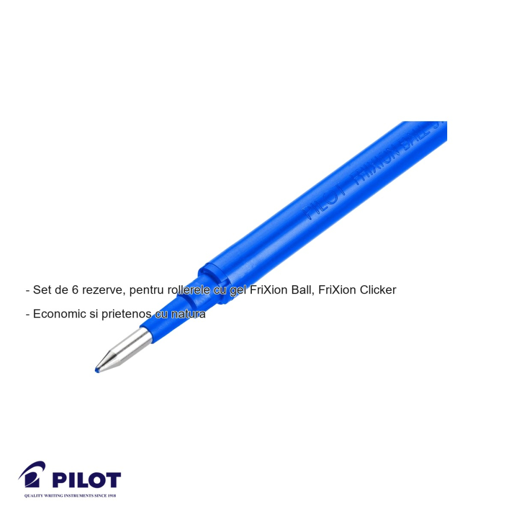 Set 6 mine roller Pilot FriXion, 0.7mm, albastre, rezerve compatibile cu rollere gel cu cerneala termosensibila [2]