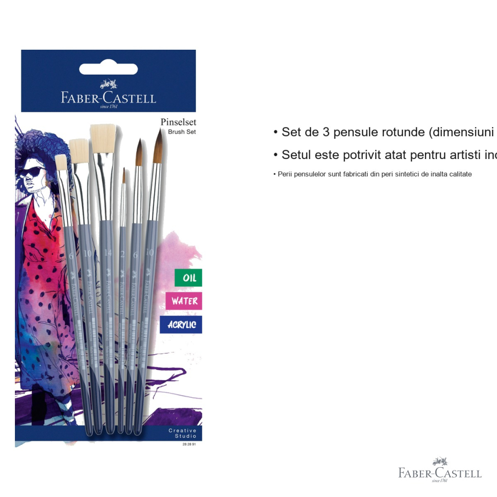 Set 6 pensule Faber-Castell Creative Studio, rotunde si plate, peri sintetici, pentru artisti incepatori si profesionisti [3]