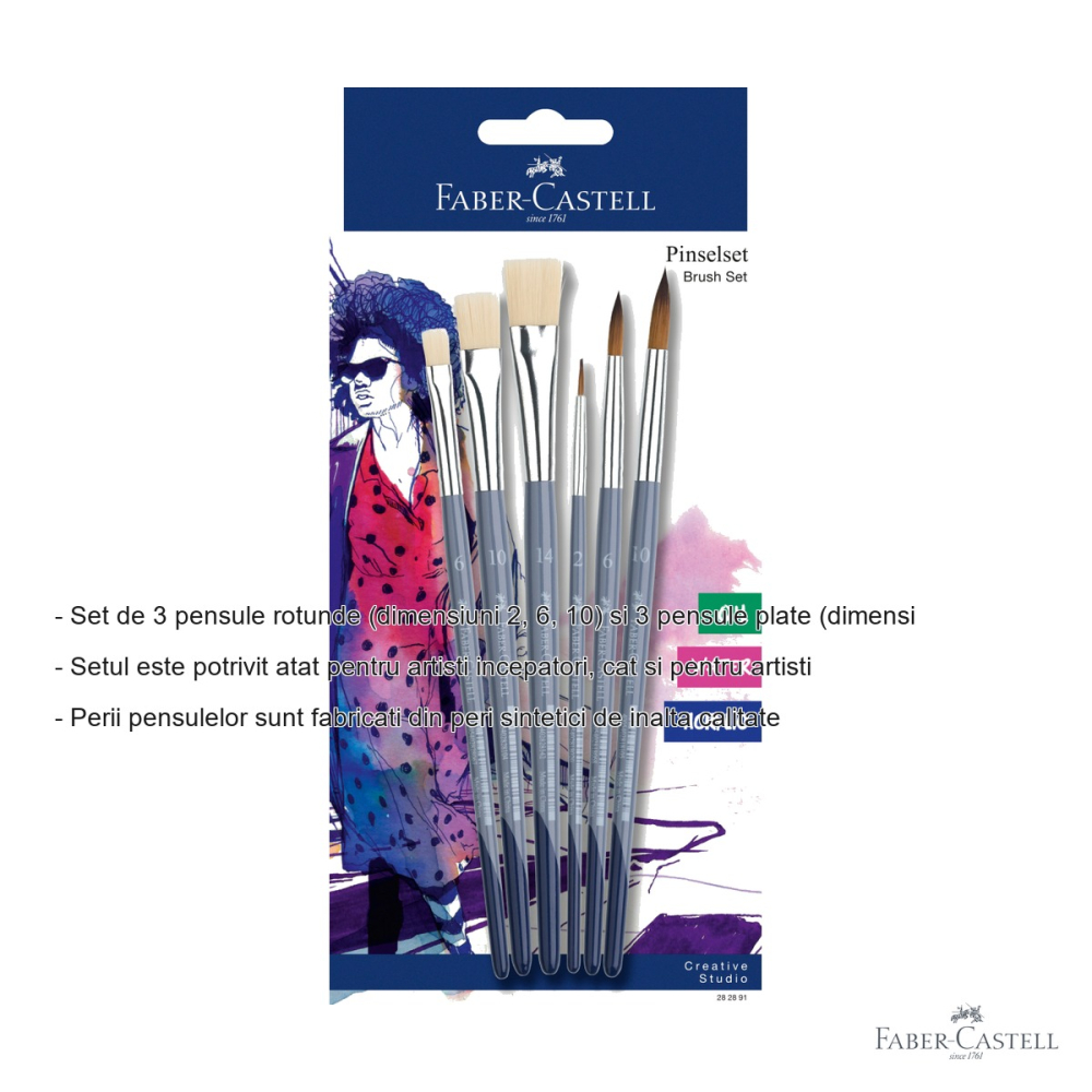Set 6 pensule Faber-Castell Creative Studio, rotunde si plate, peri sintetici, pentru artisti incepatori si profesionisti [2]