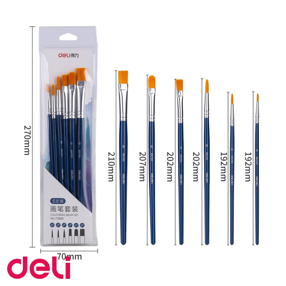 Set 6 pensule pictura Deli, varf tesit si rotund, peri nailon moale, pentru acrilice, acuarela si ulei [4]