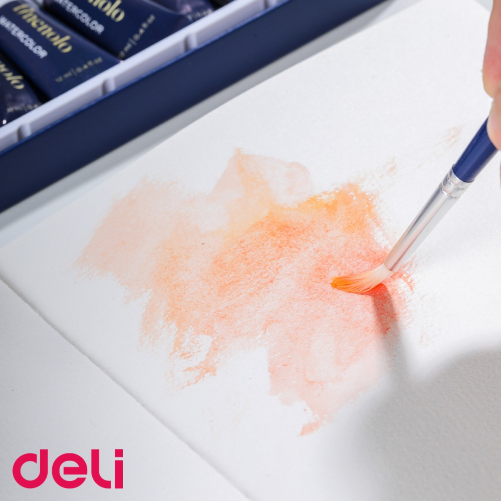 Set 6 pensule profesionale Deli, varf rotund nr. 1, corp lemn, par nailon, pentru desen si pictura [5]