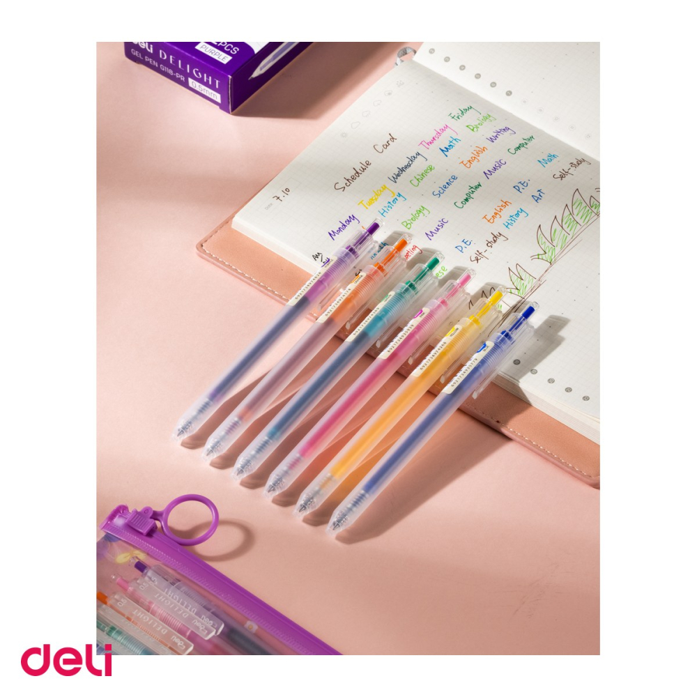 Set 6 pixuri cu gel Deli Delight, cu mecanism, varf 0.5 mm, culori diverse [5]