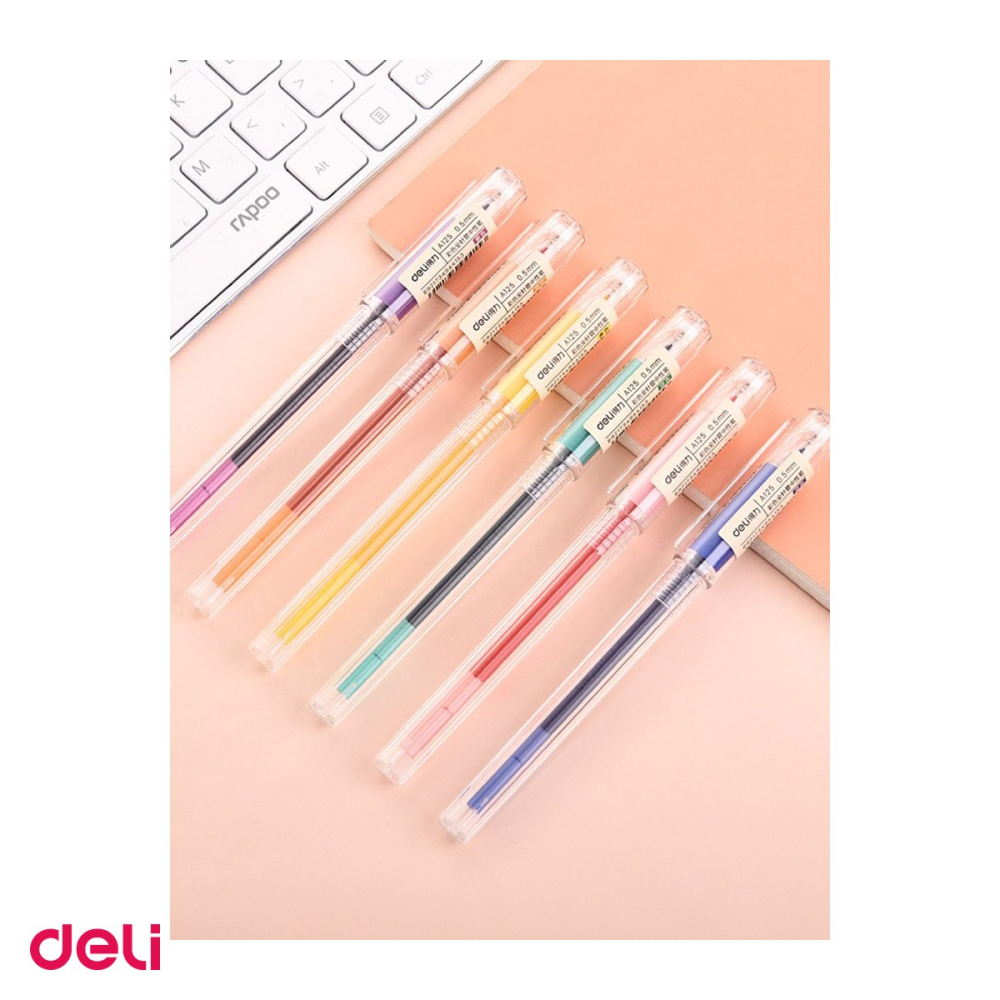 Set 6 pixuri cu gel Deli, varf 0.5 mm, culori pastel [5]