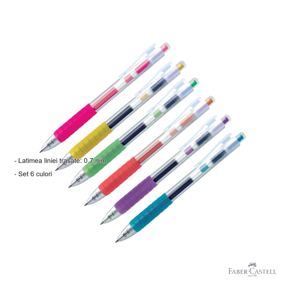 Set 6 pixuri cu gel Faber-Castell Fast Gel 0.7mm, uscare rapida, multicolor [2]