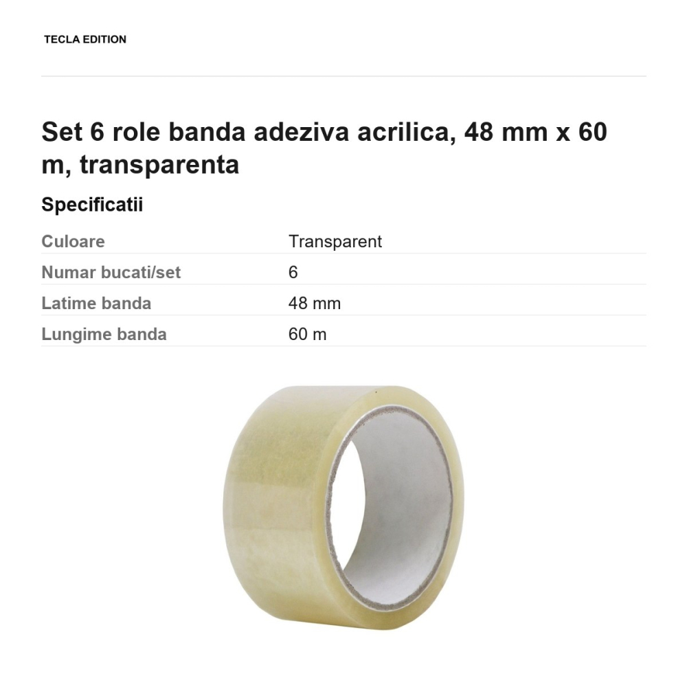 Set 6 role banda adeziva acrilica, 48 mm x 60 m, transparenta [3]