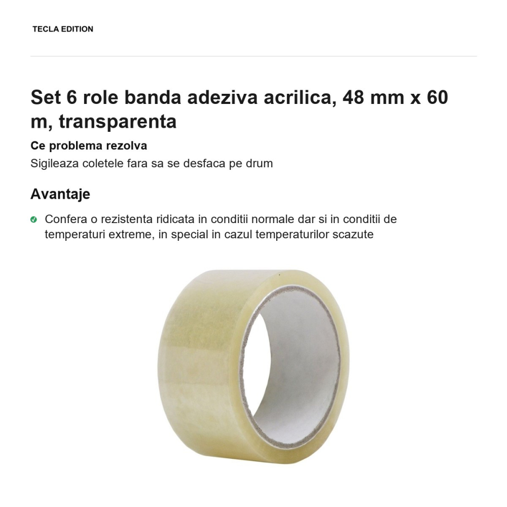 Set 6 role banda adeziva acrilica, 48 mm x 60 m, transparenta [2]