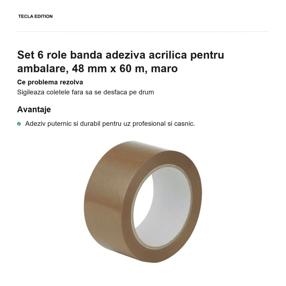 Set 6 role banda adeziva acrilica pentru ambalare, 48 mm x 60 m, maro [2]