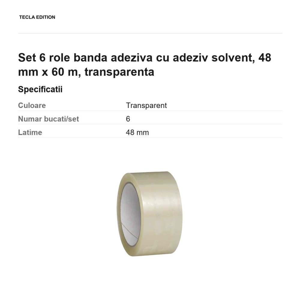 Set 6 role banda adeziva cu adeziv solvent, 48 mm x 60 m, transparenta [3]