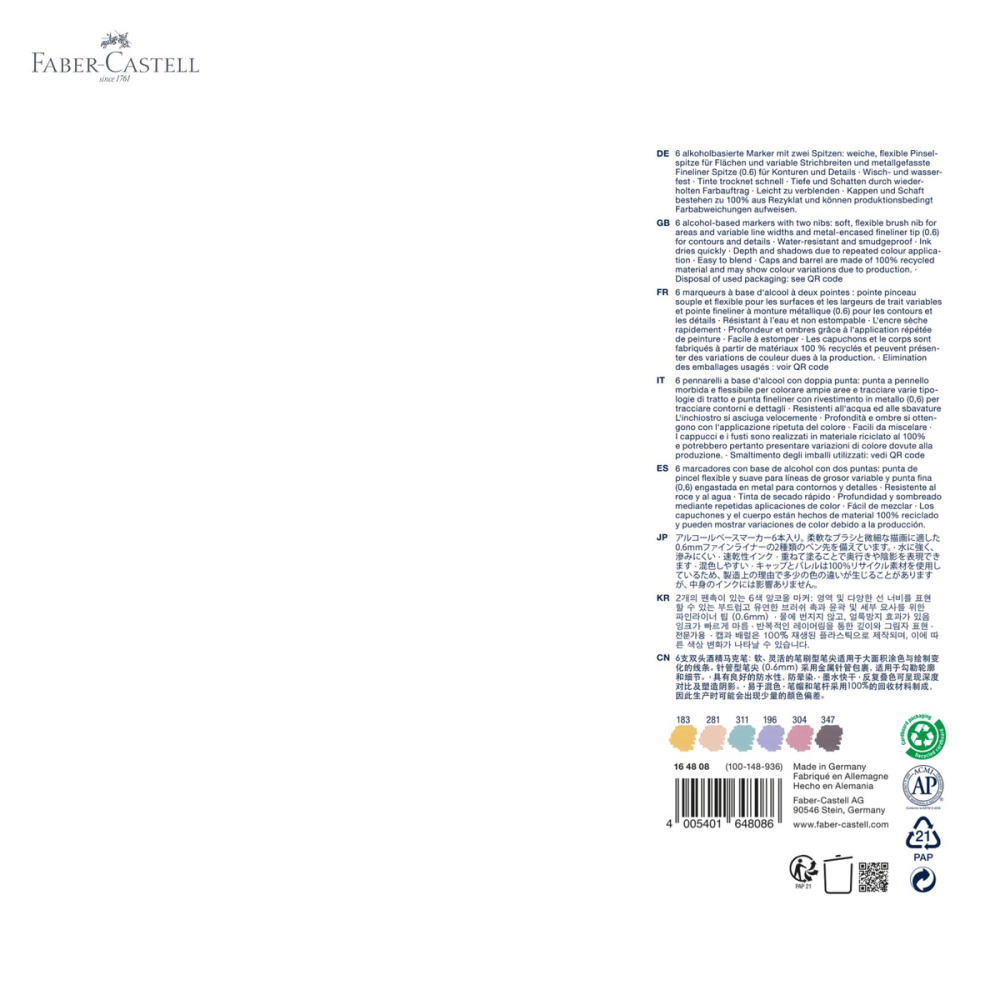 Set 6 sketch markere Faber-Castell Goldfaber, 2 capete (pensula + fineliner), culori fashion pentru desen si design [5]