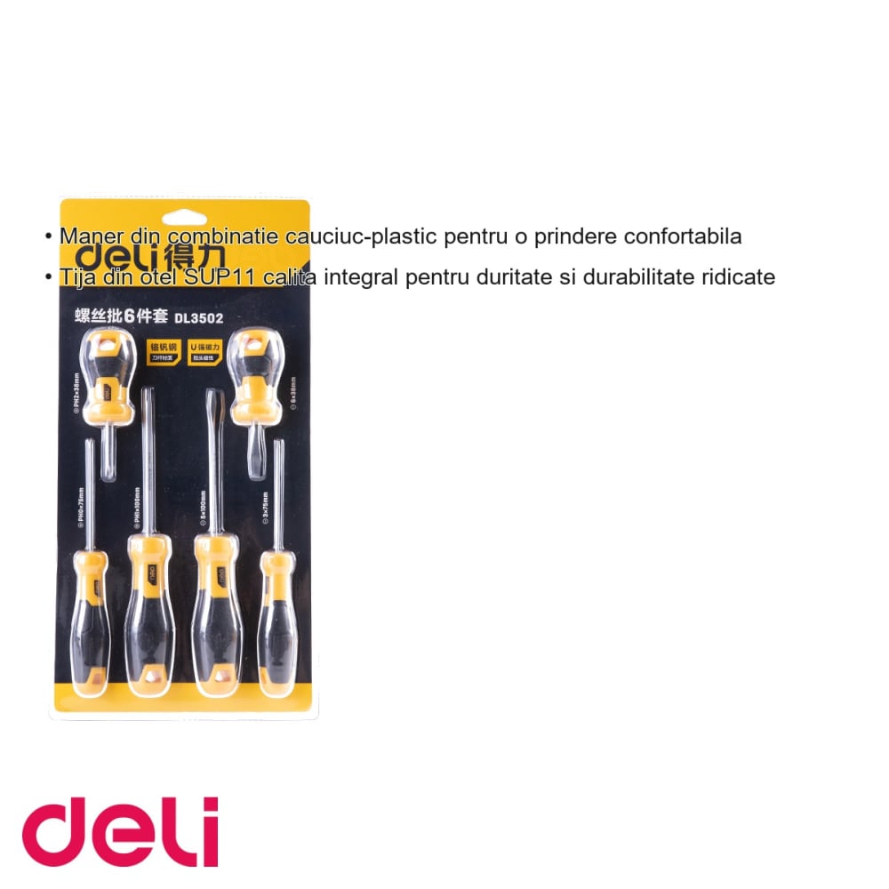 Set 6 surubelnite Deli, manere cauciuc-plastic ergonomice, tije din otel SUP11 calite, marimi diverse [3]