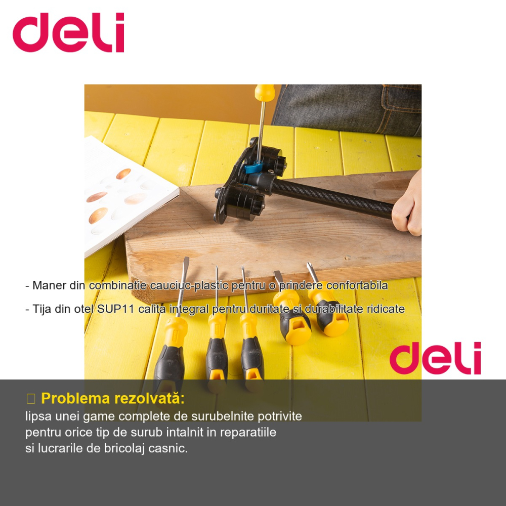 Set 6 surubelnite Deli, manere cauciuc-plastic ergonomice, tije din otel SUP11 calite, marimi diverse [2]