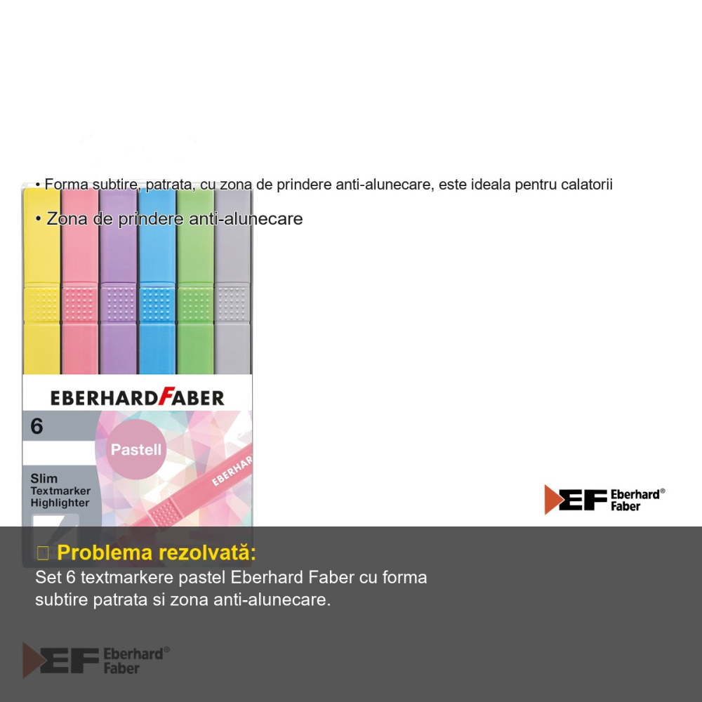 Set 6 textmarkere pastel Eberhard Faber, forma subtire patrata, varf tesit 1-4 mm, pentru evidentierea textelor [3]