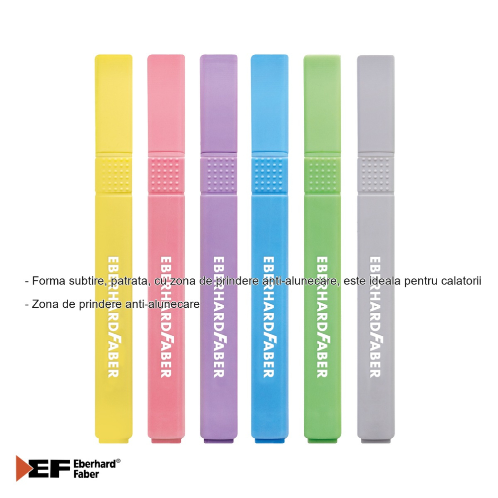 Set 6 textmarkere pastel Eberhard Faber, forma subtire patrata, varf tesit 1-4 mm, pentru evidentierea textelor [2]