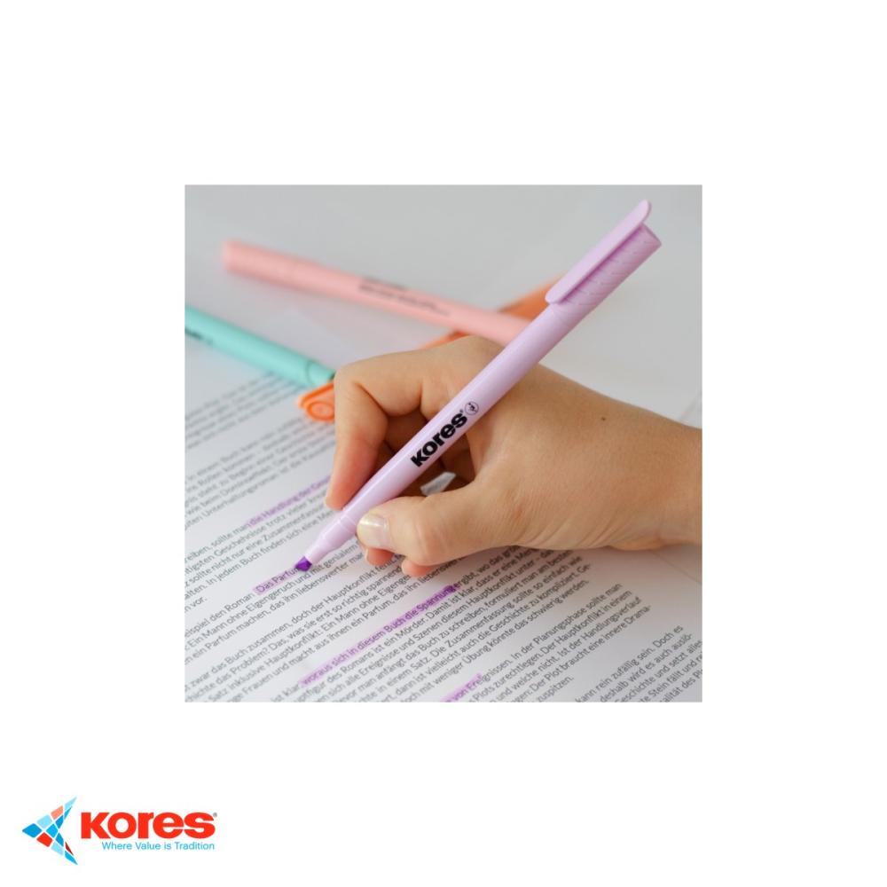 Set 6 textmarkere slim pastel Kores, varf tesit, culori delicate, pentru evidentiere documente si notite [5]