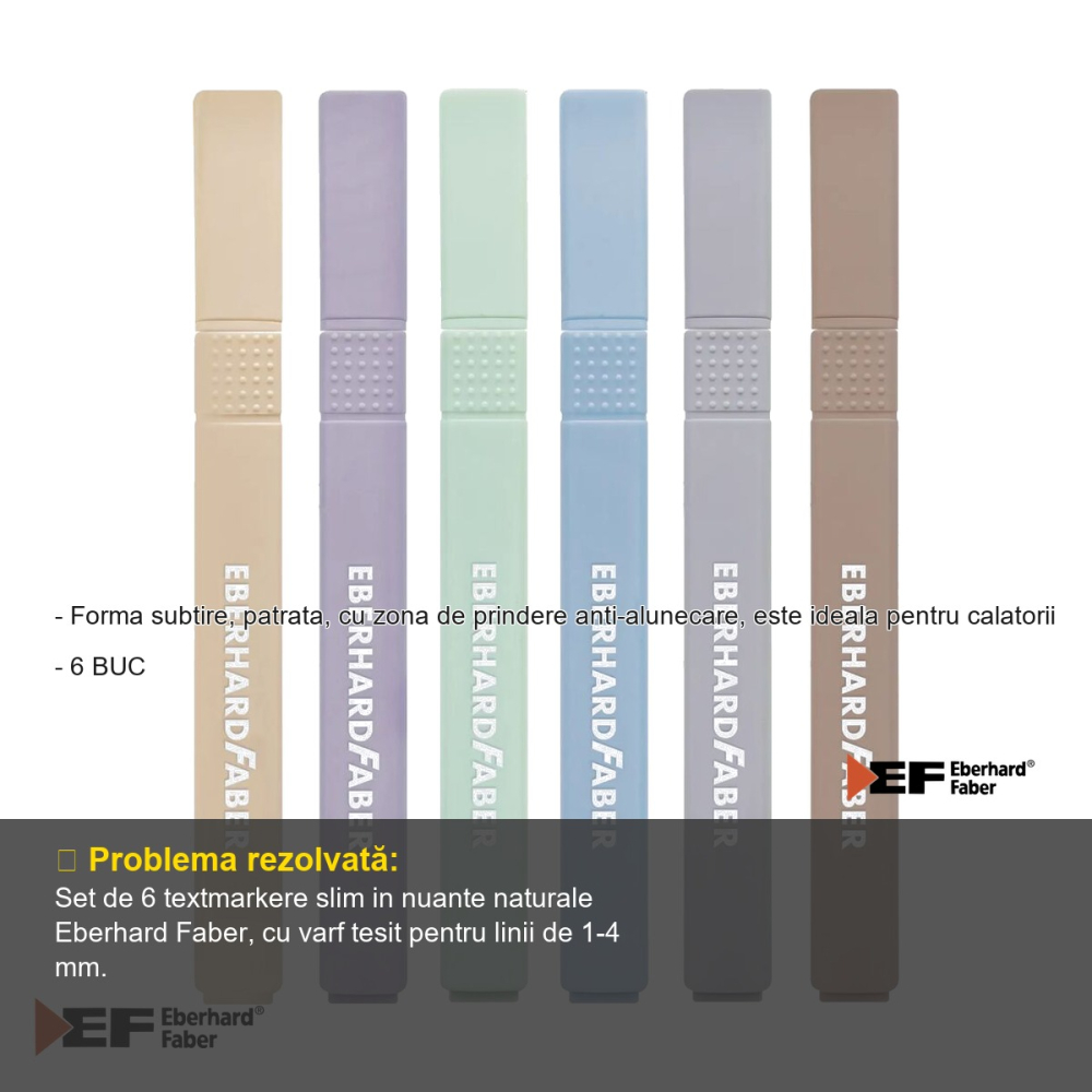 Set 6 textmarkere slim patrate Eberhard Faber, nuante naturale, varf tesit 1-4 mm, pentru birou si calatorii [2]