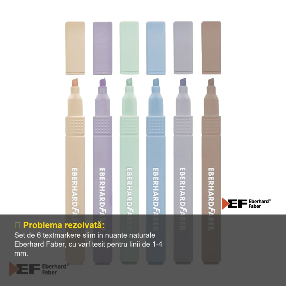 Set 6 textmarkere slim patrate Eberhard Faber, nuante naturale, varf tesit 1-4 mm, pentru birou si calatorii [4]