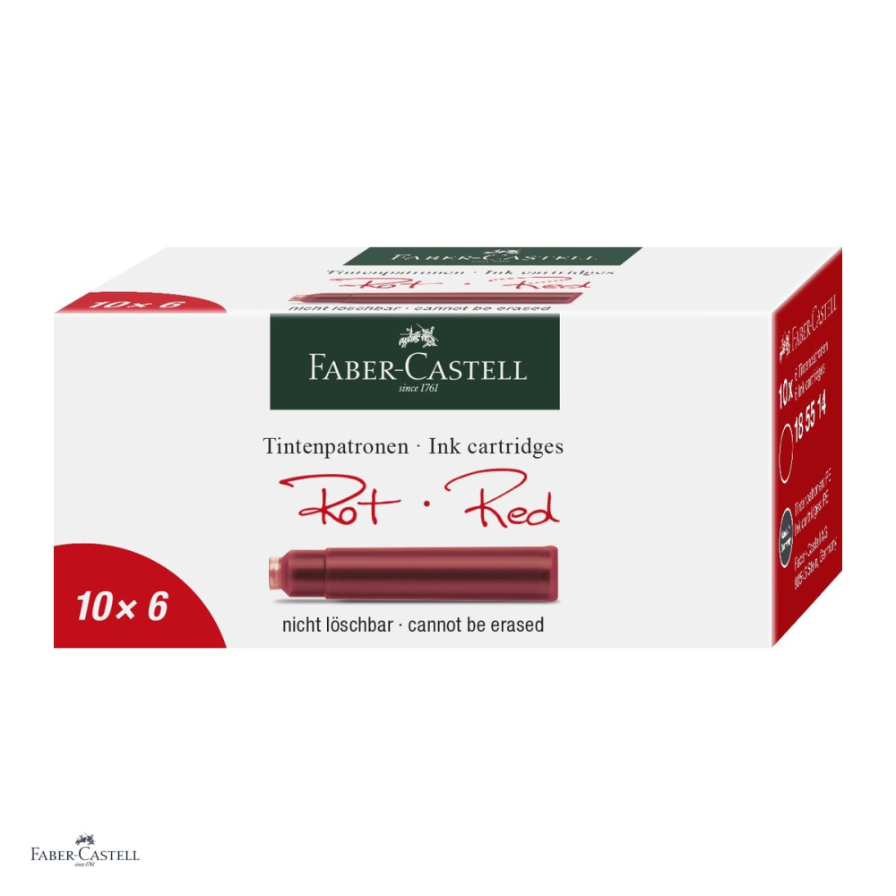Set 60 cartuse standard Faber-Castell cu cerneala rosie permanenta, 10 cutii, pentru stilouri [4]